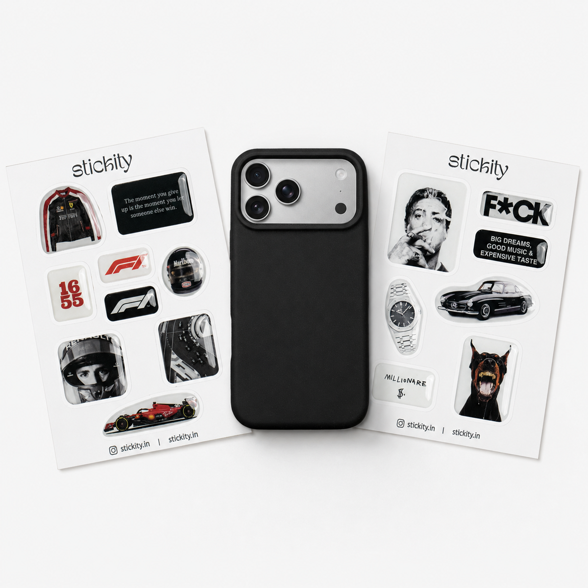 Fast Money iPhone case and two sticker pack bundle