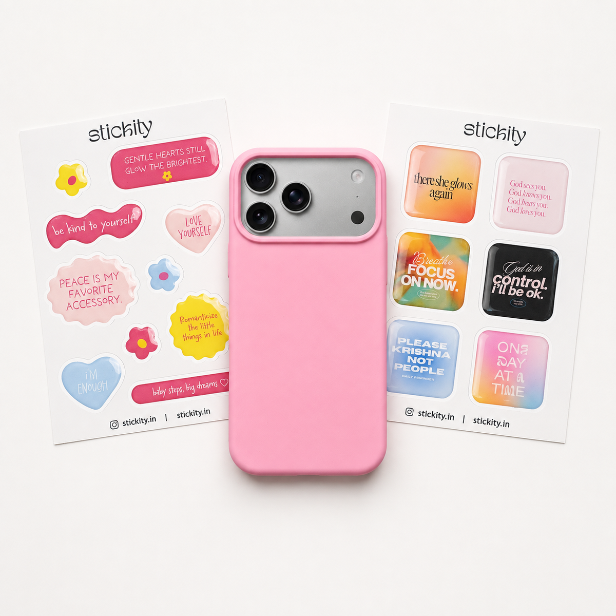 Positive Energy iPhone case and two sticker pack bundle